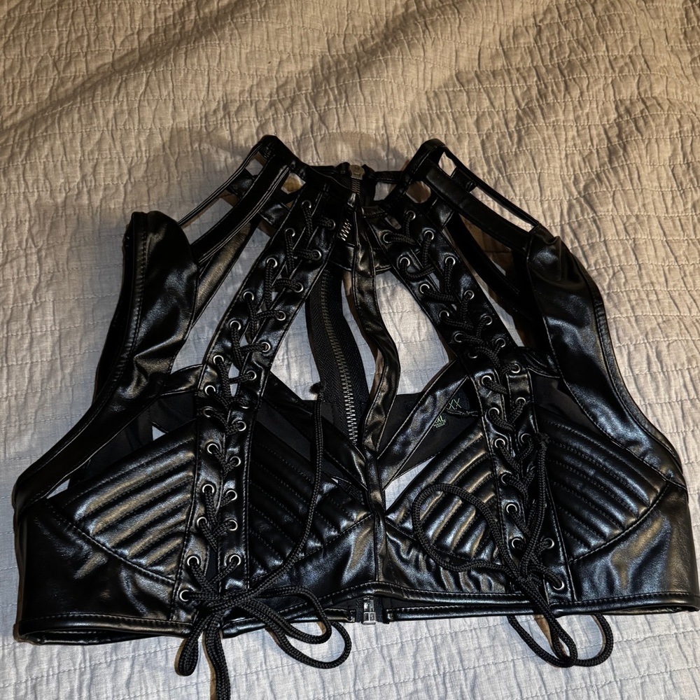 Club Exx - DollsKill - NWT - XXL - Rude Awakening Black Lace-Up Top